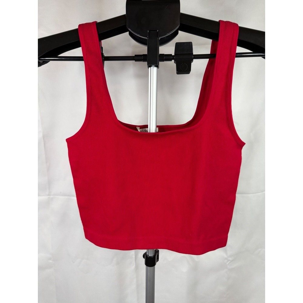 Bozzolo Red Ribbed Square Neck Crop Tank Top ST81262 Womens ML NWT